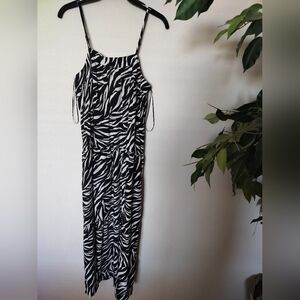 Time and Tru Black and White Sleeveless Maxi Sundress Zebra Print Animal Trendy